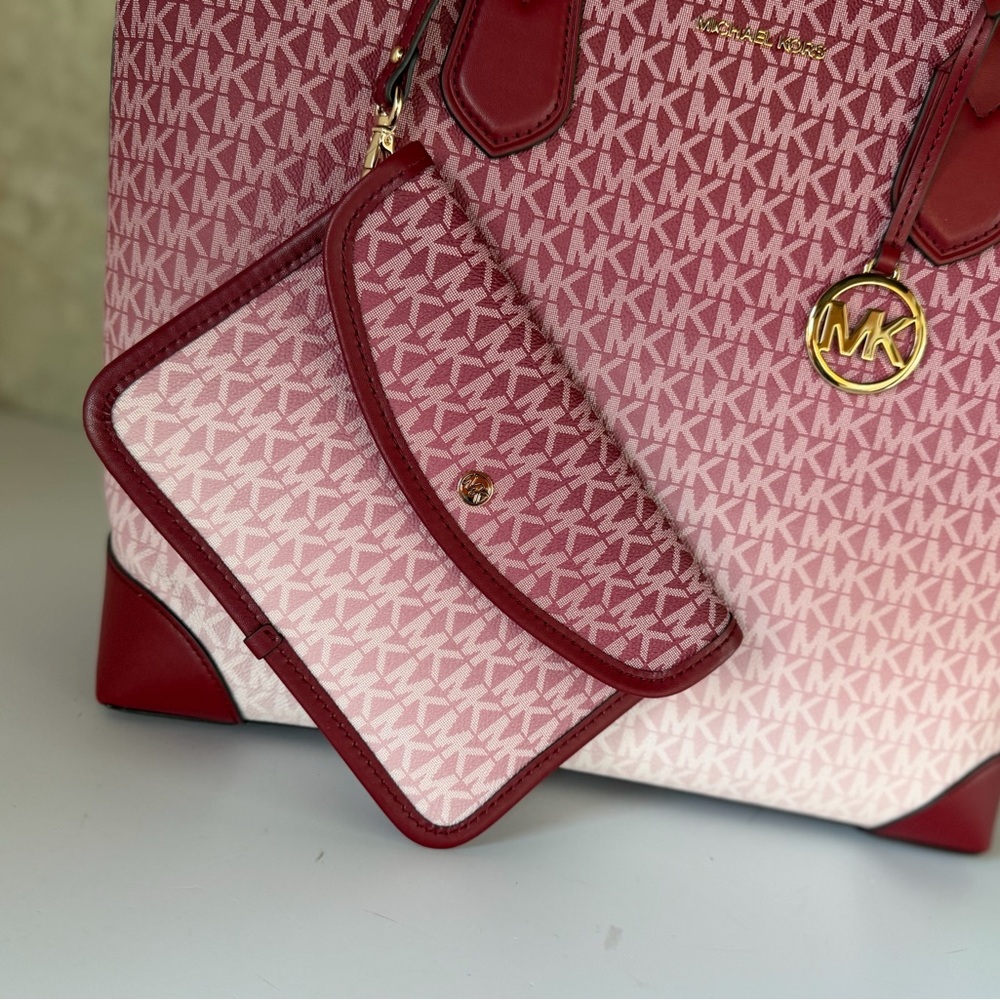 Michael Kors Eva Large Tote Shoulder Bag + 1 Pouch MK Ombre Cherry - Picture 14 of 15